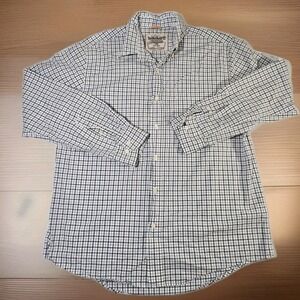 Timberland Button Down Shirt Mens L White Blue Brown Check Long Sleeve Pocket